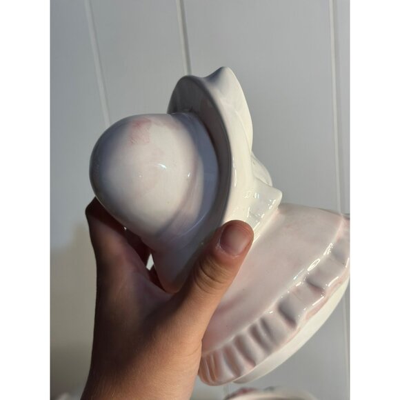 VTG Ceramic Cat Cookie Jar Dressed Kitty in Bonnet & Floral Dress Retro 90s 10" - Picture 7 of 10